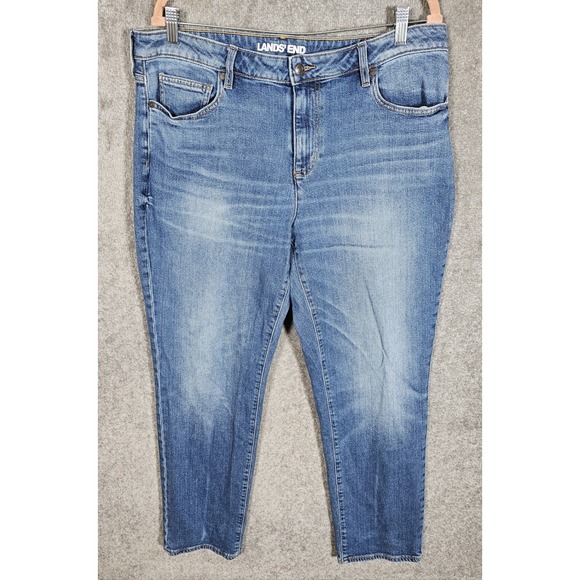 Lands' End Denim - Lands End Jeans Womens Sz 16 Blue Denim High Rise Straight Leg 5 Pocket Stretch